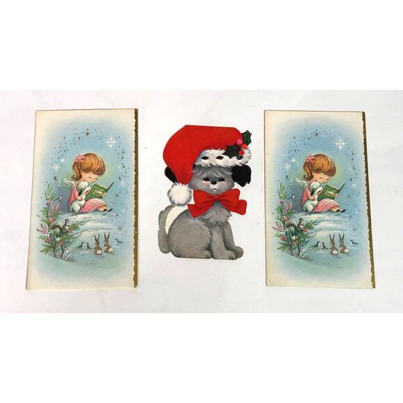 Vintage Christmas Cards Lot of 10 Gold Trees Puppy Religious Shabby Chic - Picture 6 of 14